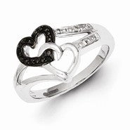 Sterling Silver Black & White Diamond Heart Ring