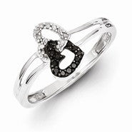 Sterling Silver Black & White Diamond Heart Ring