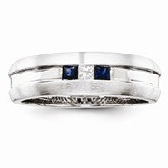 Sterling Silver Diamond & Sapphire Men's Ring