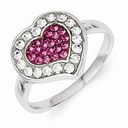 Sterling Silver Stellux Crystal Pink/White Heart Ring