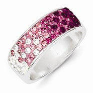 Sterling Silver Stellux Crystal Pink & White Band Ring