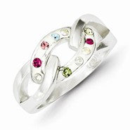 Sterling Silver Stellux Multi-Color Crystal White Ring