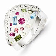 Sterling Silver Stellux Multi-Color Crystal White Ring