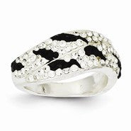 Sterling Silver Stellux Crystal Black and White Animal Print Ring