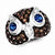 Sterling Silver CZ Brown & Clear Owl Ring