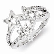 Sterling Silver w/Rhodium Plated CZ Triple Star Ring