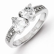 Sterling Silver w/Rhodium Plated CZ Double Heart Ring