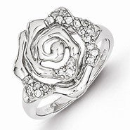 Sterling Silver w/Rhodium Plated CZ Rose Ring