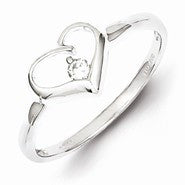 Sterling Silver w/Rhodium Plated CZ Heart Ring