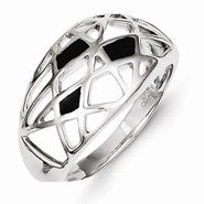 Sterling Silver w/Rhodium Plated Black Enamel Ring