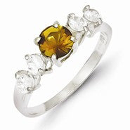 Sterling Silver Yellow Round CZ with Side Stones Ring