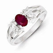 Sterling Silver Red Oval CZ with Side Stones Ring