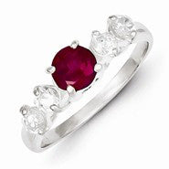 Sterling Silver Red Round CZ with Side Stones Ring