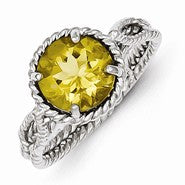 Sterling Silver Citrine Twisted Circle Ring