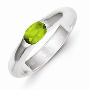 Sterling Silver Lime Green Oval CZ Half Bezel Ring