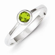 Sterling Silver Lime Green Round Bezel CZ Ring