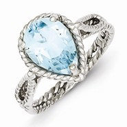 Sterling Silver Blue Topaz Pear Twisted Ring