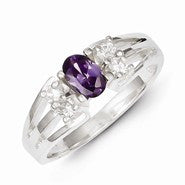 Sterling Silver Purple Oval CZ with CZ Stones Ring