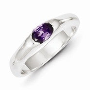 Sterling Silver Purple Oval CZ Half Bezel Ring