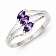 Sterling Silver Purple 3-stone Marquise CZ Ring