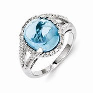 Sterling Silver Blue Topaz and Diamond Ring