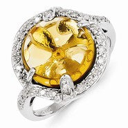 Sterling Silver Citrine and Diamond Ring