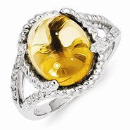 Sterling Silver Citrine and Diamond Ring