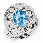 Sterling Silver Blue Topaz and Diamond Ring