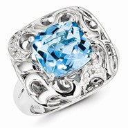 Sterling Silver Blue Topaz and Diamond Ring