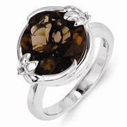 Sterling Silver Smokey Quartz and Diamond Ring