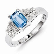 Sterling Silver w/Rhodium Plated Diamond & Light Swiss Blue Topaz Ring