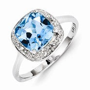 Sterling Silver w/Rhodium Plated Diamond & Light Swiss Blue Topaz Ring