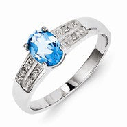 Sterling Silver w/Rhodium Plated Diamond & Light Swiss Blue Topaz Ring