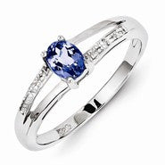 Sterling Silver w/Rhodium Plated Diamond and Tanzanite Ring