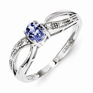 Sterling Silver w/Rhodium Plated Diamond and Tanzanite Ring