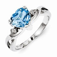 Sterling Silver w/Rhodium Plated Diamond & Light Swiss Blue Topaz Heart Ring