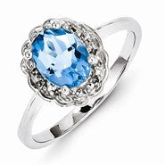 Sterling Silver w/Rhodium Plated Diamond & Light Swiss Blue Topaz Ring