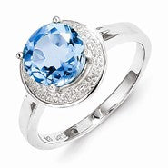 Sterling Silver w/Rhodium Plated Diamond & Light Swiss Blue Topaz Ring