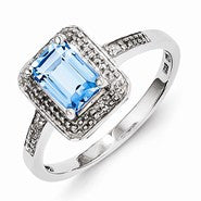 Sterling Silver w/Rhodium Plated Diamond & Light Swiss Blue Topaz Ring