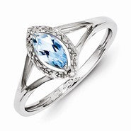 Sterling Silver w/Rhodium Plated Diamond & Sky Blue Topaz Marquise Ring