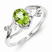 Sterling Silver w/Rhodium Plated Diamond and Peridot Oval Ring