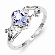 Sterling Silver w/Rhodium Plated Diamond and Tanzanite Oval Ring