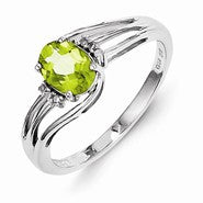 Sterling Silver w/Rhodium Plated Diamond and Peridot Oval Ring