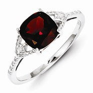 Sterling Silver w/Rhodium Plated Diamond and Garnet Ring