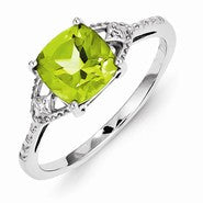 Sterling Silver w/Rhodium Plated Diamond and Peridot Ring