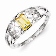 Sterling Silver w/Rhodium Plated Citrine Ring