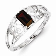 Sterling Silver w/Rhodium Plated Garnet Ring