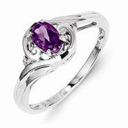 Sterling Silver w/Rhodium Plated Diamond & Amethyst Ring