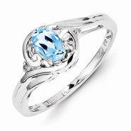 Sterling Silver w/Rhodium Plated Diamond & Sky Blue Topaz Ring