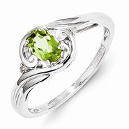 Sterling Silver w/Rhodium Plated Diamond & Peridot Ring